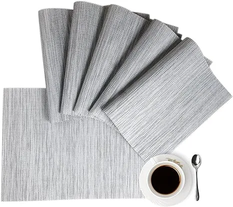 Placemats Table Mats Gray Placemat Set of 8 Easy to Clean Non Slip Wipeable Place Mats Heat Resistant Farmhouse Modern Table Mats for Dining Kitchen Table