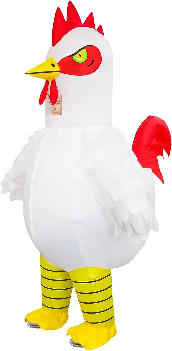 ZIZWO Inflatable Chicken Costume Adult Funny Halloween Costumes Blow up Chicken Costumes for Men Women Cosplay Party Easter (White Rooster)