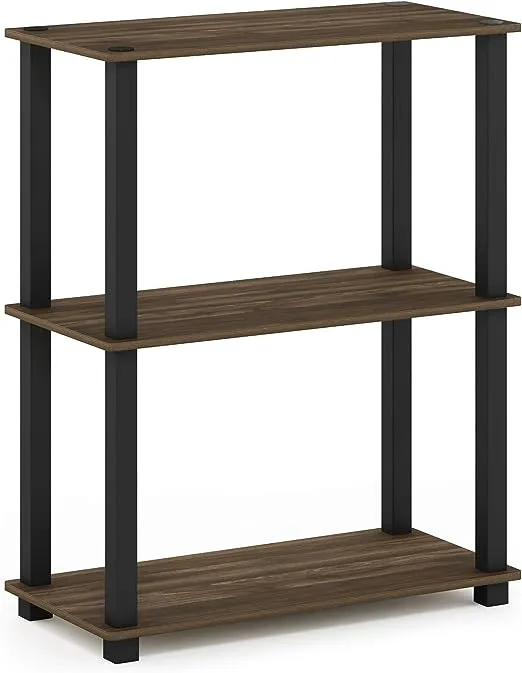 Furinno Turn-S-Tube 3-Tier Compact Multipurpose Shelf Display Rack with Square Tube, Dark Cherry/Black