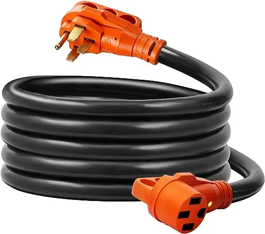 VEVOR 15 ft Extension 50 Amp, Heavy Duty STW Power Cord 14-50R Female NEMA 14-50P Male Plug, with LED Indicator Handle 15A Adapter, for RVs, trams, generators, Campers, ETL Listed, 50AVEVOR 15 ft Extension 50 Amp, Heavy Duty STW Powe…