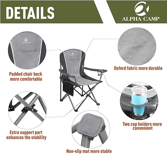 Alpha Camp Oversized Folding Arm Camping Chair - Black Grey