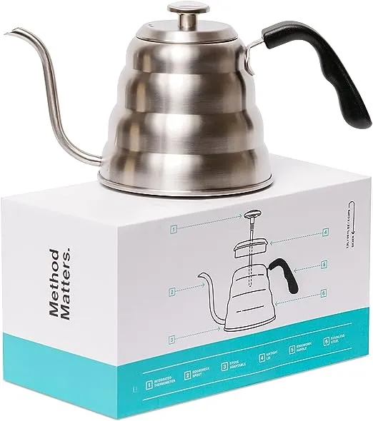 Schwanenhals-Wasserkocher zum Übergießen von Kaffee und Tee, mit Thermometer für exakte Temperatur, präziser Ausgießer, Edelstahl, kompatibel mit allen Herdplatten (1,2 Liter, 1,2