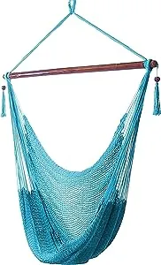 Sunnydaze Decor Caribbean Soft Spun Hanging Hammock Chair without Stand, Sky Blue, XL