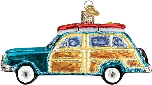 Old World Christmas Beach Gifts Glass Blown Ornaments for Christmas Tree Surfs Up Wagon, 2.5 in H X 1.75 in W X 4.75 in D