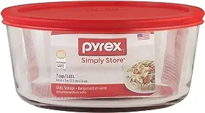 Pyrex 1075429 Round Glass Food Storage Container, 7 Cup