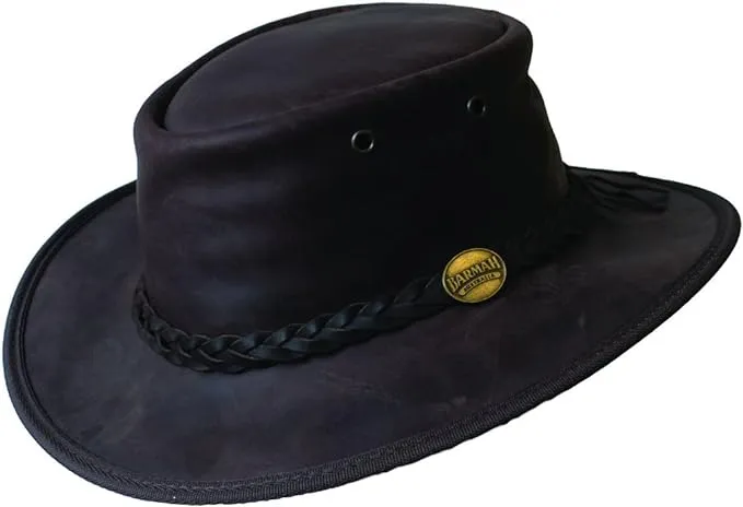 Barmah 1060 Bl Foldaway Bronco Leather Hat - Black, L (59cm - 7 3/8)