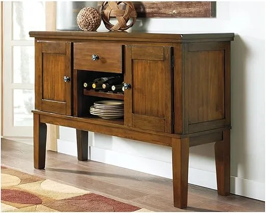 Signature Design by Ashley Ralene Rustic Dining Room Buffet with Wine Rack, Medium Brown