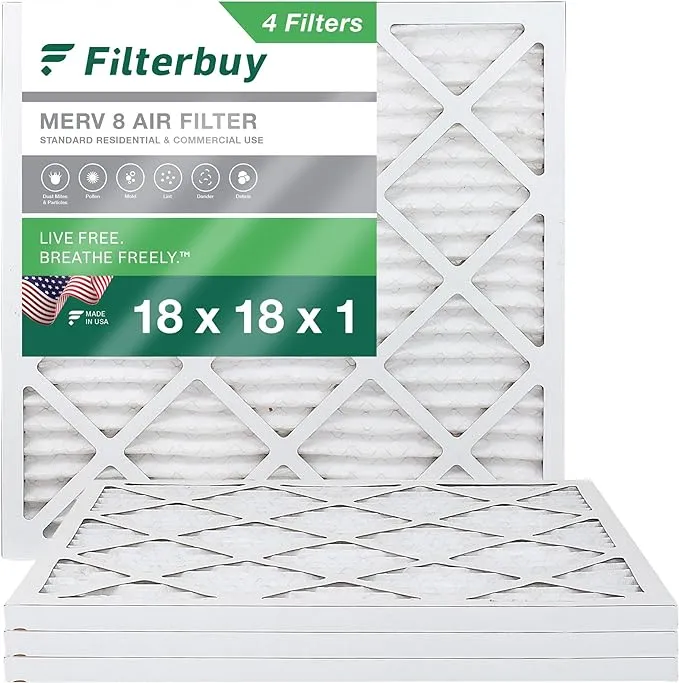 Filterbuy 18x18x1 Air Filter MERV 8, Pleated HVAC AC Furnace Filters (4-Pack, Silver)