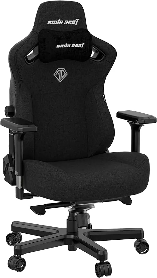 Anda Seat Kaiser 3 Black Fabric Gaming Chair - Large Premium Ergonomic Gamer Chair for Adults, Video Game Chairs, Memory Foam Neck Pillow & Lumbar Back Support - Office Computer Desk Chair