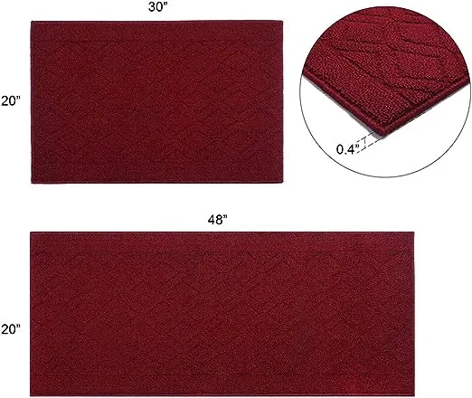 COSY HOMEER 48x20 Inch/30X20 Inch Kitchen Rug Mats Made of 100% Polypropylene 2 Pieces Soft Kitchen Mat Specialized in Anti Slippery and Machine Washable,red