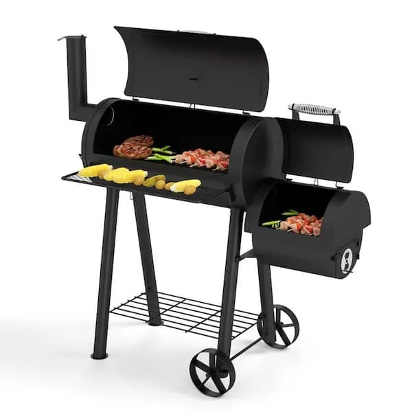 Offset-Design Charcoal Smoker in Black