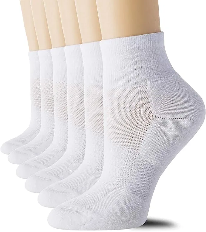 CELERSPORT 6 Pack Women's Ankle Socks with Cushion, Sport Athletic Running Socks, 6 Pair White, Medium