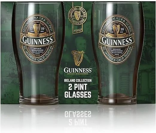 Guinness Stout Beer Glass Green Ireland Collection Twin Pack | Official Merchandise Pint Glasses Set of 2 | Perfect Irish gifts for Beer Lovers