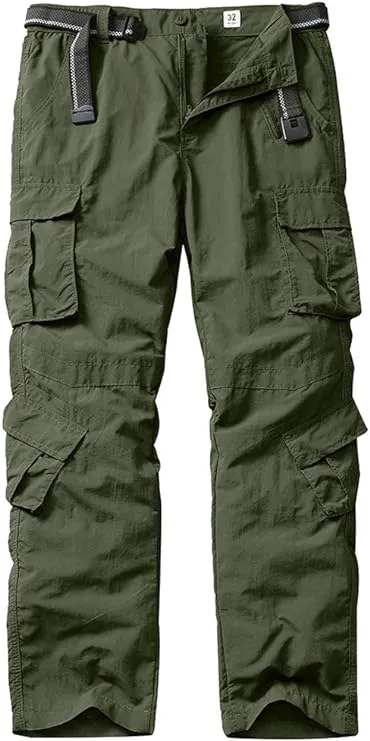 linlon Mens Outdoor Casual Quick Drying Lightweight Hiking Cargo Pants with 8 Pockets,Army Green,36