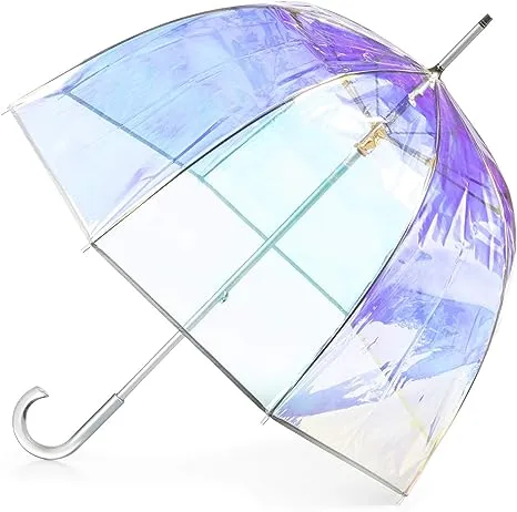 Totes Signature Clear Bubble, Rain & Windproof Umbrella - Perfect for Weddings, Travel and Outdoor Events - Curved Handle with Deluxe Finish, in Transparent or Colorful Design Options