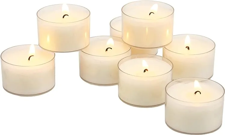 Stonebriar Bulk 96 Pack Unscented Smokeless Long Burning Clear Cup Tea Light Candles with 6 to 7 Hour Extended Burn Time