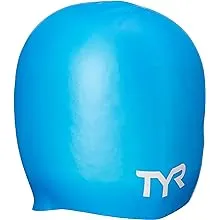 TYR Long Hair Wrinkle-Free Silicone Swim Cap Blue