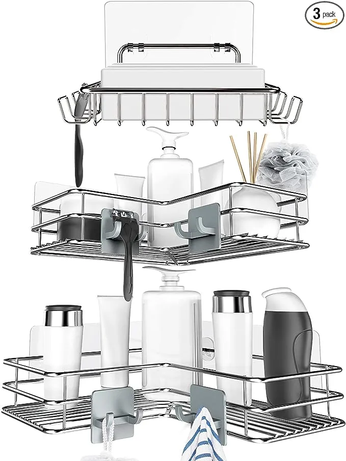 Nieifi Corner Shower Caddy Shelf Basket and Bar Soap Holder with 8 Hooks ...