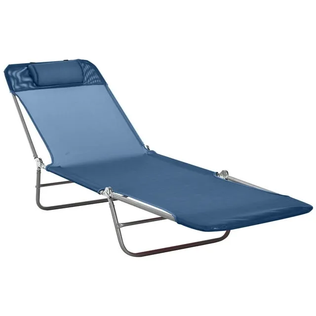 Outdoor Folding Chaise Lounge Sun Recliner Lightweight Chair Adjustable Blue