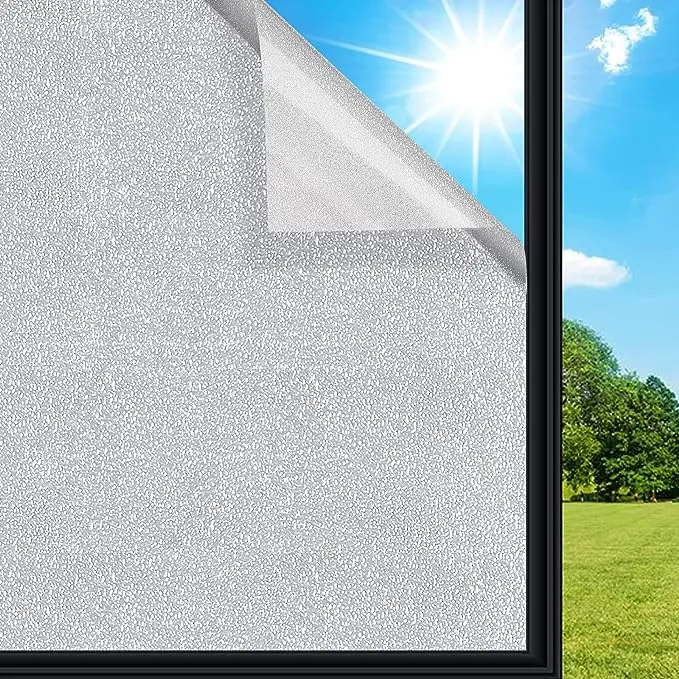 Coavas Window Privacy Film Frosted Glass Window Film Heat Blocking Window Tinting Film for Home Non Adhesive Static Cling Removable Frosting Bathroom Door Window Covering (45.2 x 157.5 Inch, Pure)