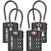 SURE LOCK TSA Compatible Travel Luggage Locks, Inspection Indicator, Easy Read Dials TSA Approved with Zinc Alloy Black 4 PackSURE LOCK TSA Compatible Travel Luggage Locks, Inspection Indicator, Easy Read Dials TSA Approved with Zinc Alloy Black 4 Pack