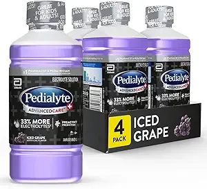 Pedialyte AdvancedCare Pedialyte AdvancedCare Plus Electrolyte Drink with 33% More Electrolytes and Has PreActiv Prebiotics, Iced Grape, 1 Liter, 4 Count