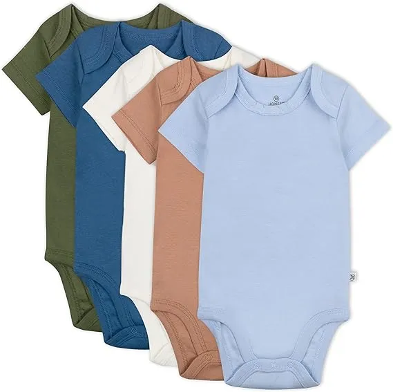 HonestBaby baby-boys 5-pack Short Sleeve Bodysuits One-piece 100% Organic Cotton for Infant Baby Boys, Unisex