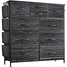 Dresser for Bedroom with 10 Drawers, Fabric Storage Tower with Side Pockets, Tall Chest of Drawers for Hallway, Closets (Black Wood Veins)Dresser for Bedroom with 10 Drawers, Fabric Storage Tow…