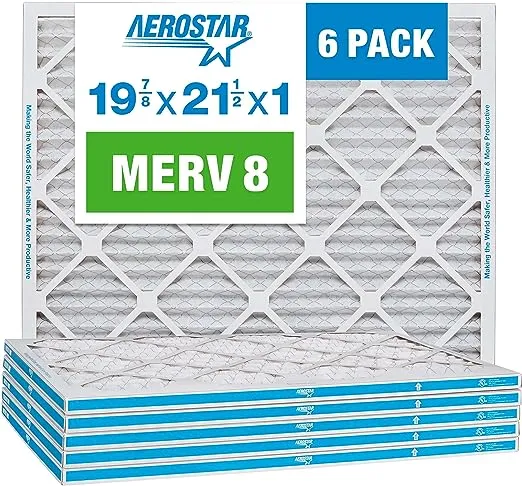 (6PK) Aerostar 19 7/8x21 1/2 X1 MERV 8 Pleated Air Filter, AC Furnace Air Filter