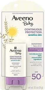 Aveeno Baby Continuous Protection Sensitive Skin Mineral Sunscreen Stick for Face with Broad Spectrum SPF 50