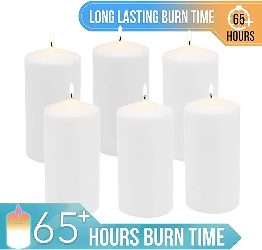 Stonebriar Tall 3x6 inch Unscented Pillar Candles,White, 6 Count