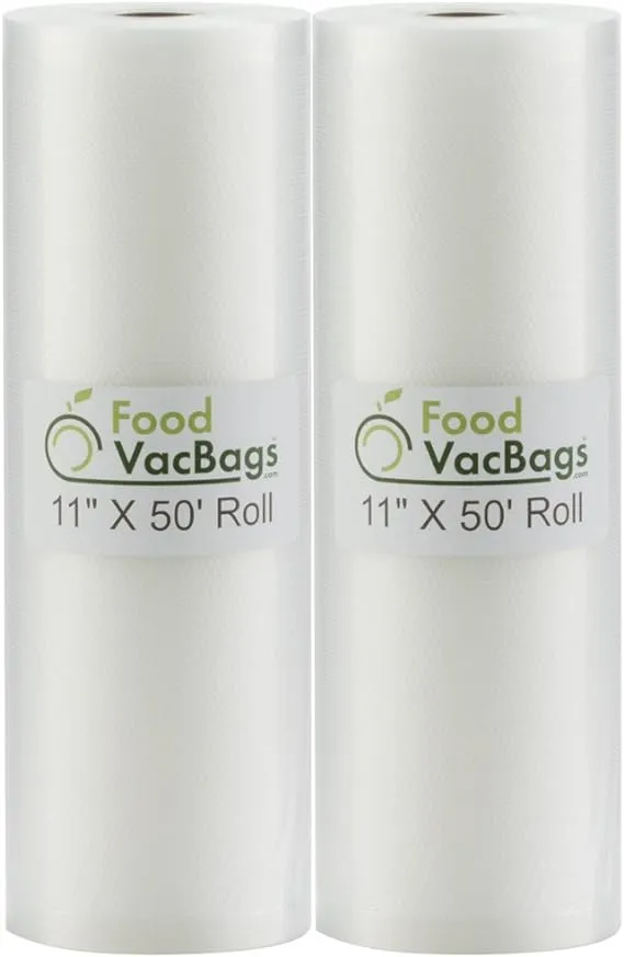 FoodVacBags 11" x 50' Rolls Vacuum Sealer Bags, Embossed, Commercial Grade, 2