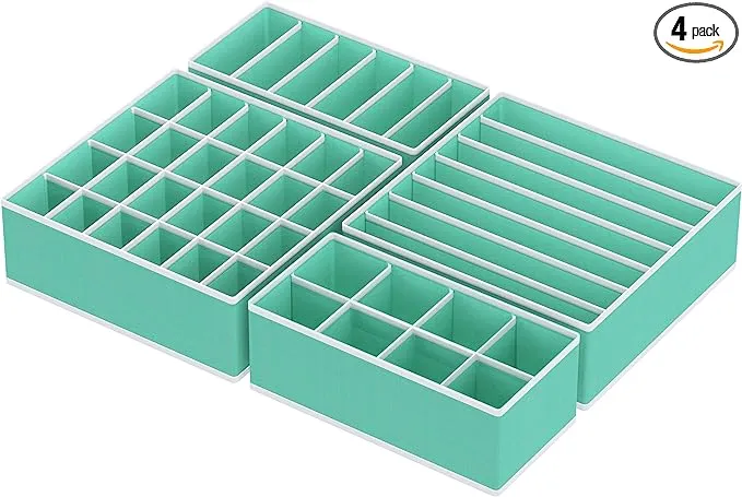 Simple Houseware Closet Underwear Organizer Drawer Divider 4 Set, Turquoise, Size: One size, Blue