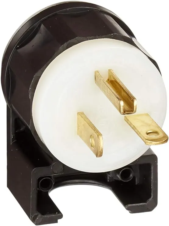 Leviton 5466-CA 20 Amp, 250 Volt, Straight Blade, Angle Plug, Industrial Grade, Grounding, Black-White