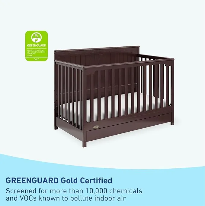 Graco Hadley 5-in-1 Convertible Crib with Drawer (Espresso) – Crib with Drawer Combo, Includes Full-Size Nursery Storage Drawer, Converts from Baby Crib to Toddler Bed, Daybed and Full-Size Bed