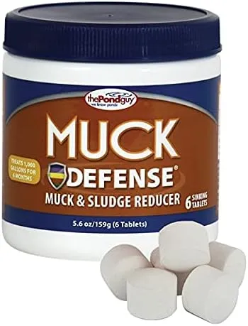 The Pond Guy Muck Defense, Natural Pond Muck Remover, Cleans & Clears Away Muck & Sludge, Easy to Use Bacteria & Enzyme Tablets, Treats 2,000 Gallons/100 Sq Ft, 3 Month Supply, 6 tablets, 5.6 ozs