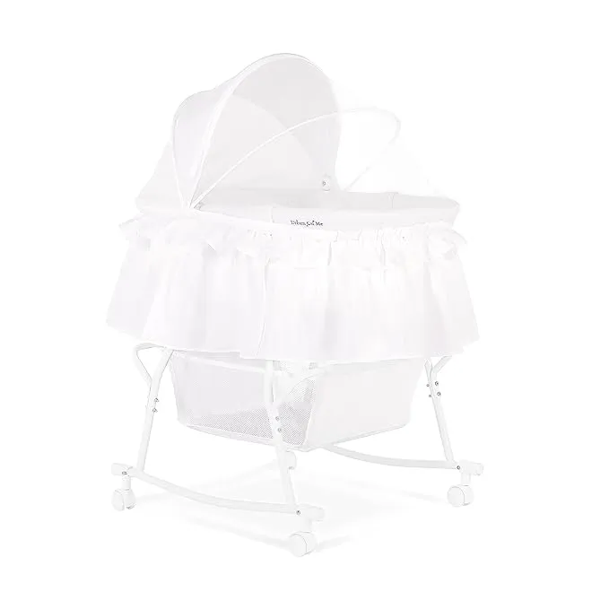 Dream On Me Lacy Portable 2-in-1 Bassinet & Cradle in White, Lightweight Baby Bassinet with Storage Basket, Adjustable and Removable CanopyDream On Me Lacy Portable 2-in-1 Bassinet & Cradle in Wh…