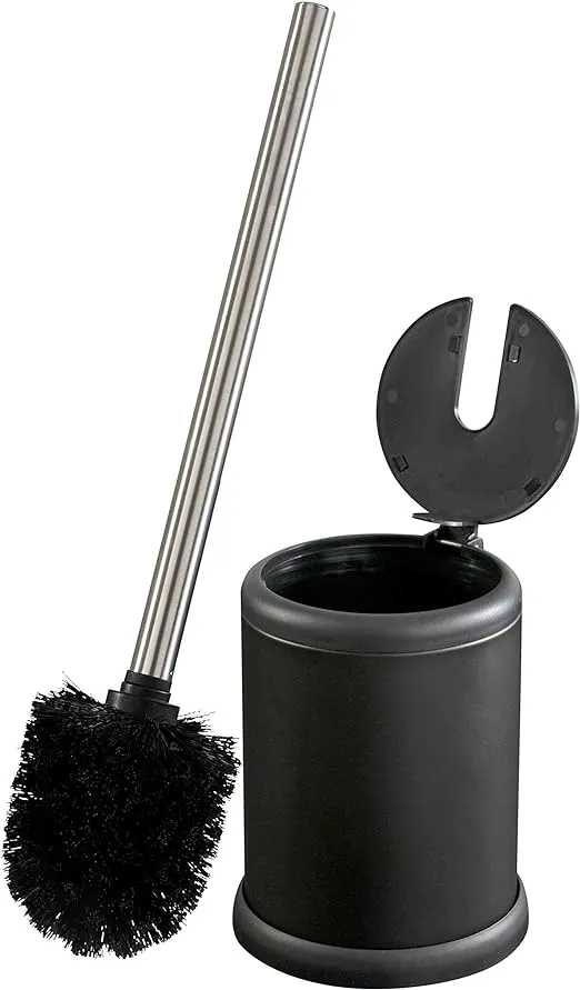 Bath Bliss Self Closing Lid Toilet Brush and Holder - Black