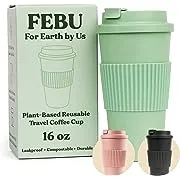 Febu Plant-Based Reusable Coffee Cup with Lid and Sleeve