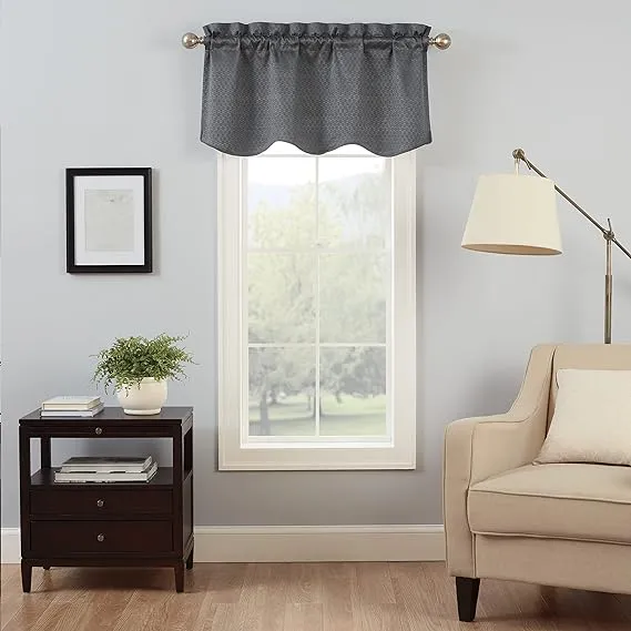 ECLIPSE Canova Blackout Thermaback Window Valance Curtains for Kitchen or Bathroom, 42 in x 21 in, Charcoal