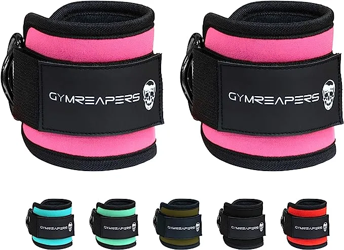 Gymreapers Ankle Straps (Pair) For Cable Machine Kickbacks, Glute Workouts, Lower Body Exercises - Adjustable Leg Straps with Neoprene Padding (Pink, Pair)