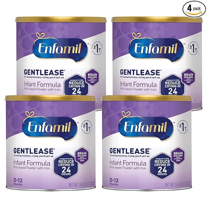 Enfamil Gentlease Baby Formula, Reduces Fussiness, Crying, Gas and Spit-up in 24 hours, DHA & Choline to support Brain development, Powder Can, 19.9 Oz, Pack of 4 (Total 79.6 Oz)