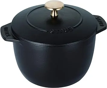 staub La Cocotte de GOHAN 40509-655 La Cocotte de GOHAN Black M 6.3 inches (16 cm) Rice Pot, 2 Pieces, Cast Iron Pot, Induction Compatible, Rice Cooker