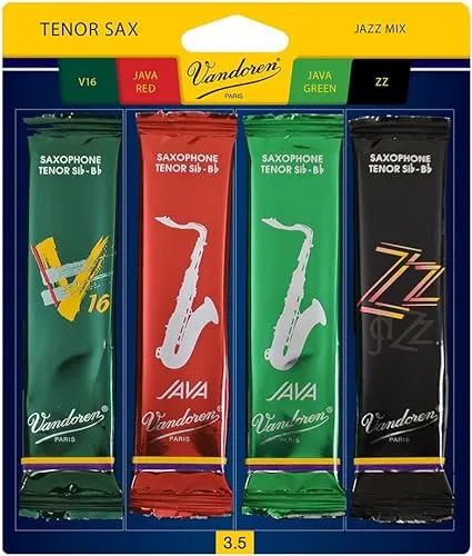 Vandoren SRMIXT35 Tenor Sax Jazz Reed Mix Card includes 1 each ZZ, V16, JAVA and JAVA Red Strength 3.5