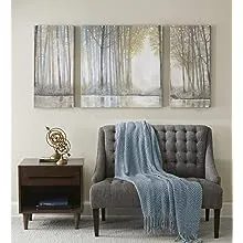 MADISON PARK Wall Art Living Room Décor - Triptych Scenery Watercolor Canvas, Home Accent Modern Dining Decoration, Ready to Hang Painting for Bedroom, Multi-Sizes, Natural Forest Reflection 3 Piece