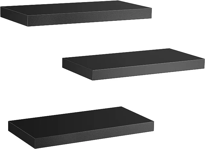 AMADA HOMEFURNISHING Floating Shelves Black, Wall Shelves with Invisible Brackets for Bedroom, Bathroom, Living Room, Kitchen, Set of 3 - AMFS07