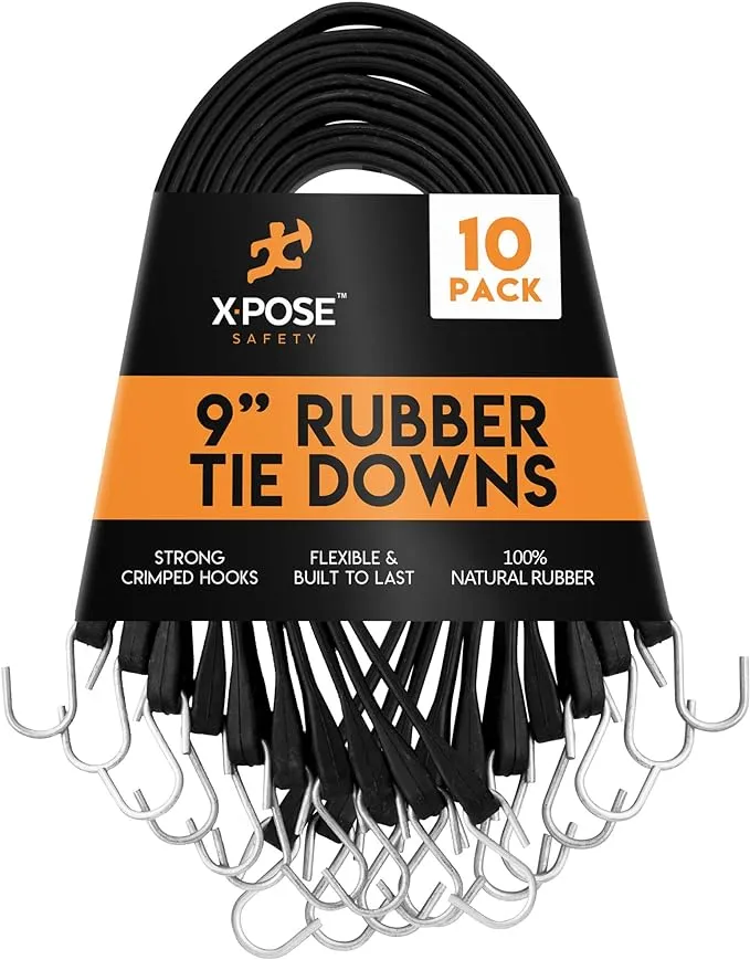 Xpose Safety TS-9-10 Molded Rubber Tie Down Straps 9 in , 10pk