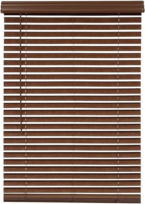 DEZ FURNISHINGS 2" Cordless Faux Wood Blind, 22.5" W x 48" H, Dark Oak