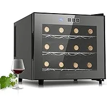 JINJUNYE Wine Cooler Refrigerator, Upgrade 12 Bottle Wine Fridge Small Dual Chip, Countertop Wine Cooler Temperature Control, 46-66°F, Mini Freestanding Wine Cellar for Home, Office, Bar