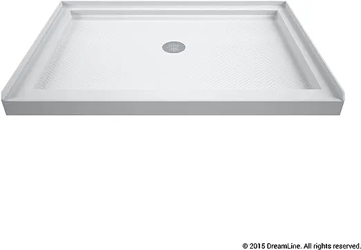 SlimLine 48 in.x 34 in. Single Threshold Center Pan Drain Shower Base in White with Center Drain